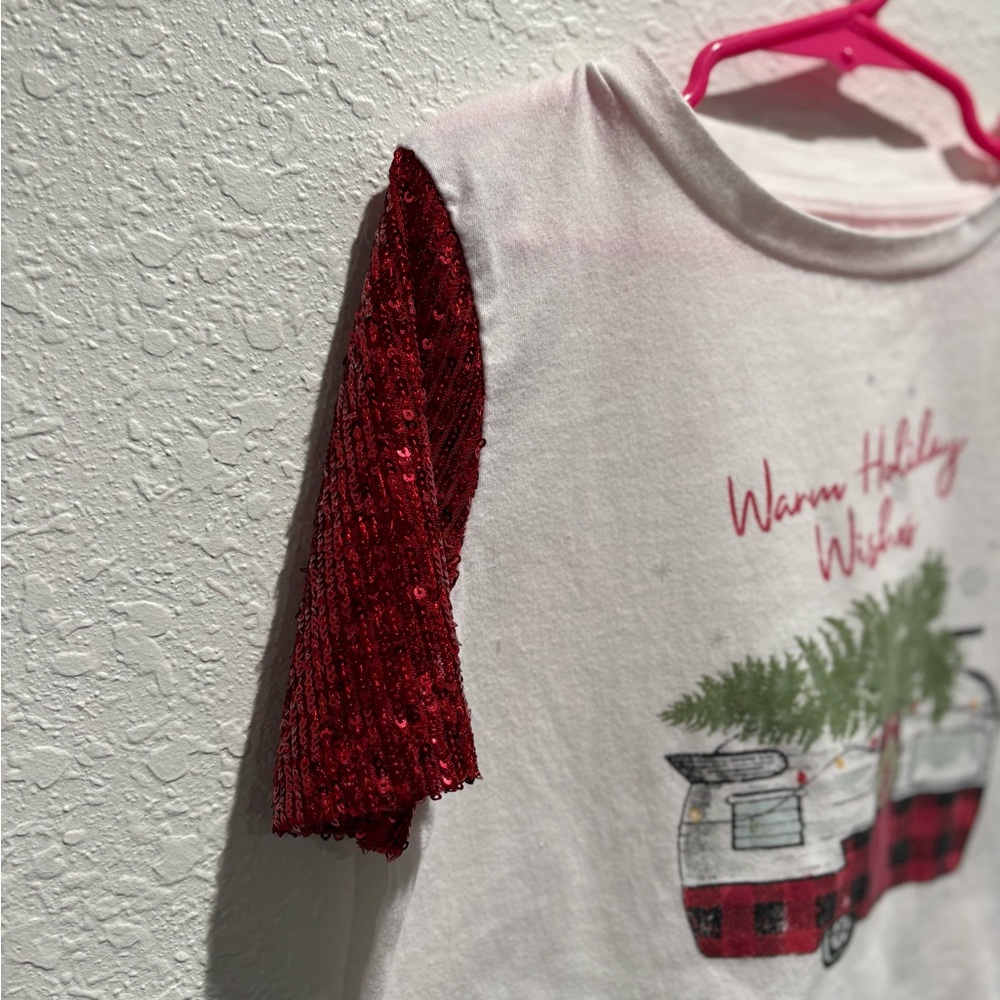 Girls Size 8 Holiday Shirt with Red Sparkles Sleeves- Evsie 8‎ - Picture 2 of 5